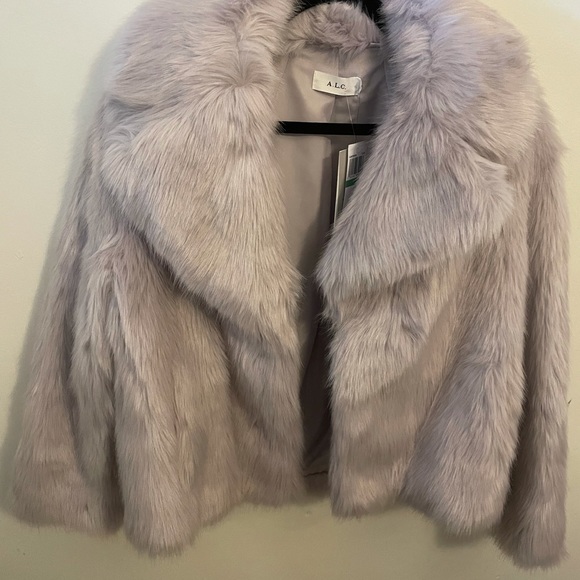 A. L. C Faux Fur Jacket size Large, 2 side pockets. Lavender color brand new - Picture 2 of 10
